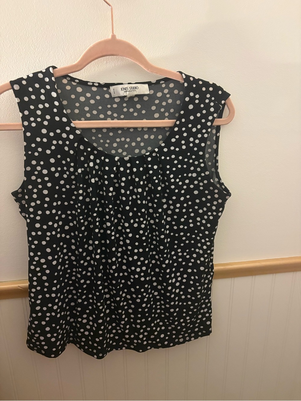 Jones Studio Separates Petite Small Black White Polka Dot Sleeveless Blouse PS